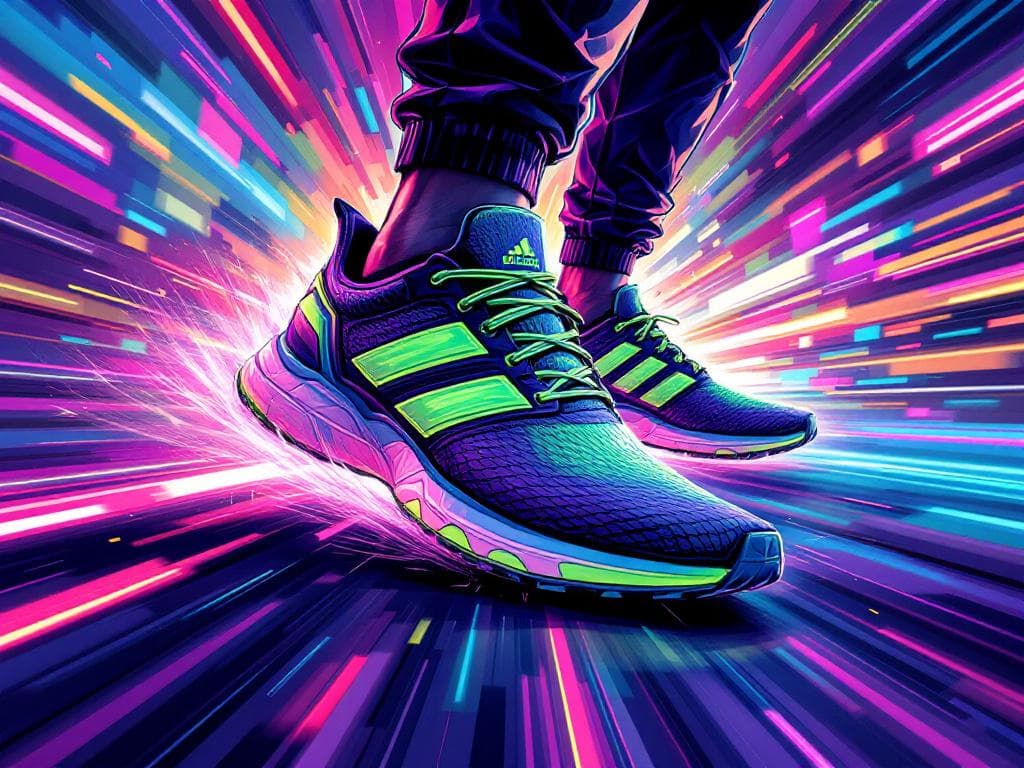 Stylized neon Adidas running shoes hero image